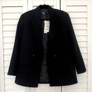 XS Zara oversized double breasted black blazer